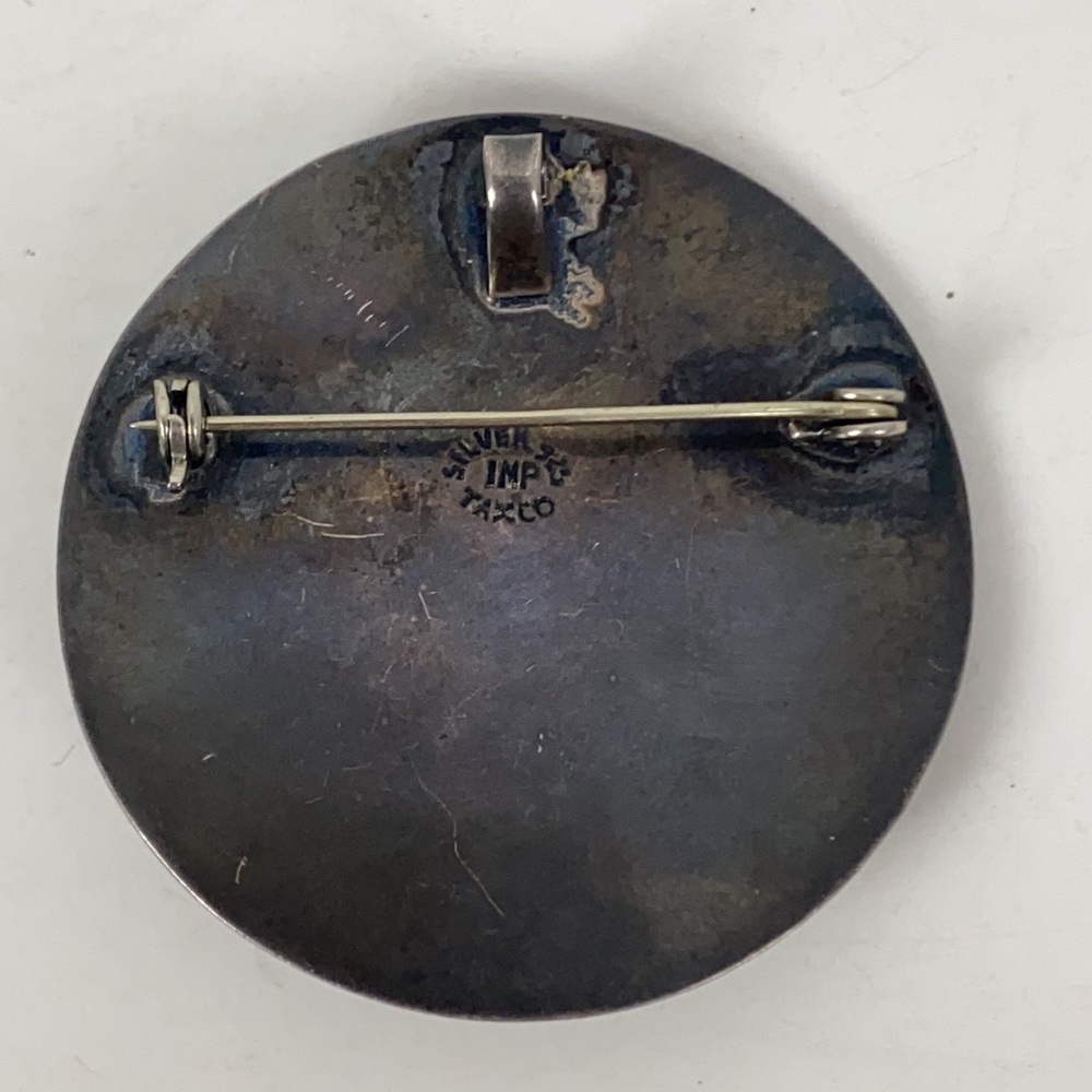 Vintage Sterling Silver Round Brooch 925 Imp Taxco View 3